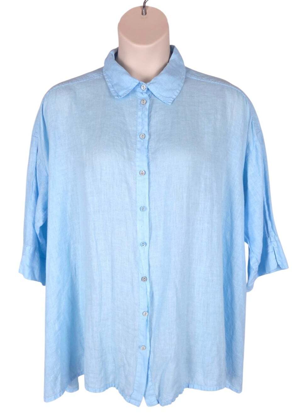 Grizas 51686 Tunic Shirt US XL 16 EU 46 Womens Light Blue Linen Oversized $220
